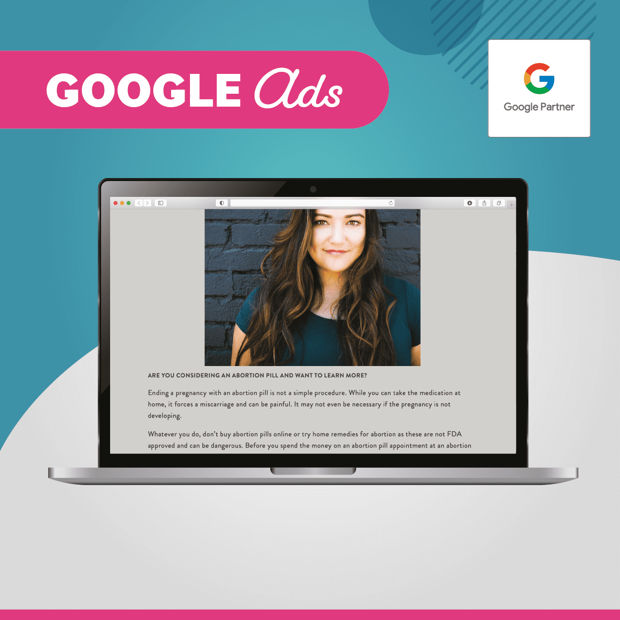 An image of a computer showcasing one of Cornerstone's Pro-Life Google Ads landing pages